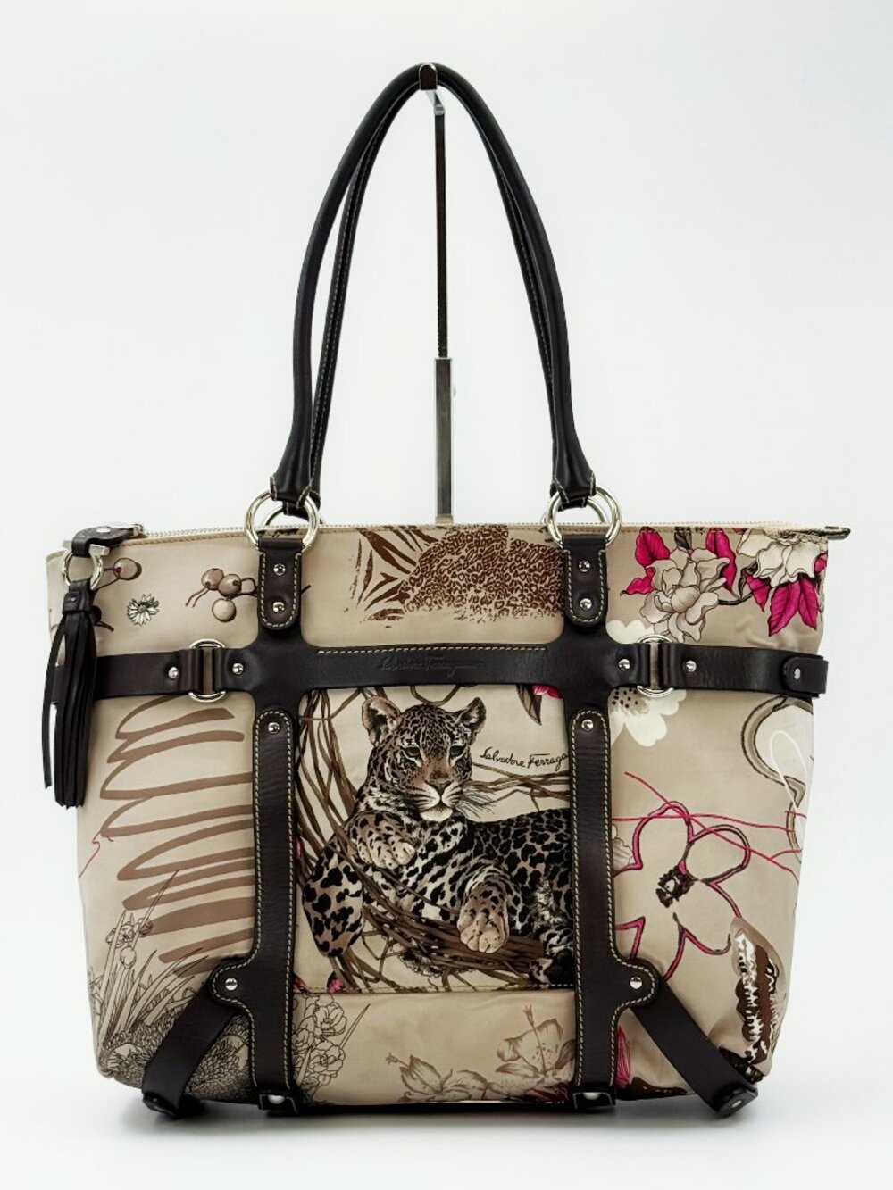 Salvatore Ferragamo Animal Print Canvas & Leather Tote Bag